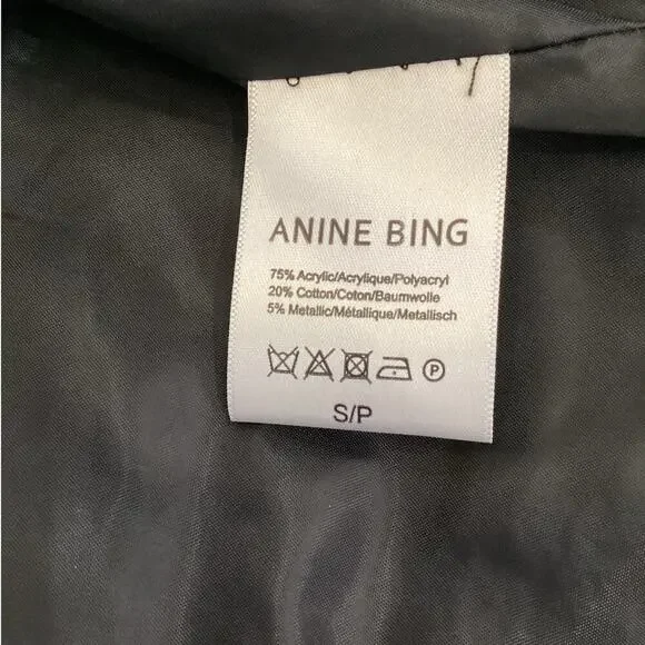 Anine Bing Tweed Navy Blue Gold Fringed Raw Hemline Jacket Blazer Size Small